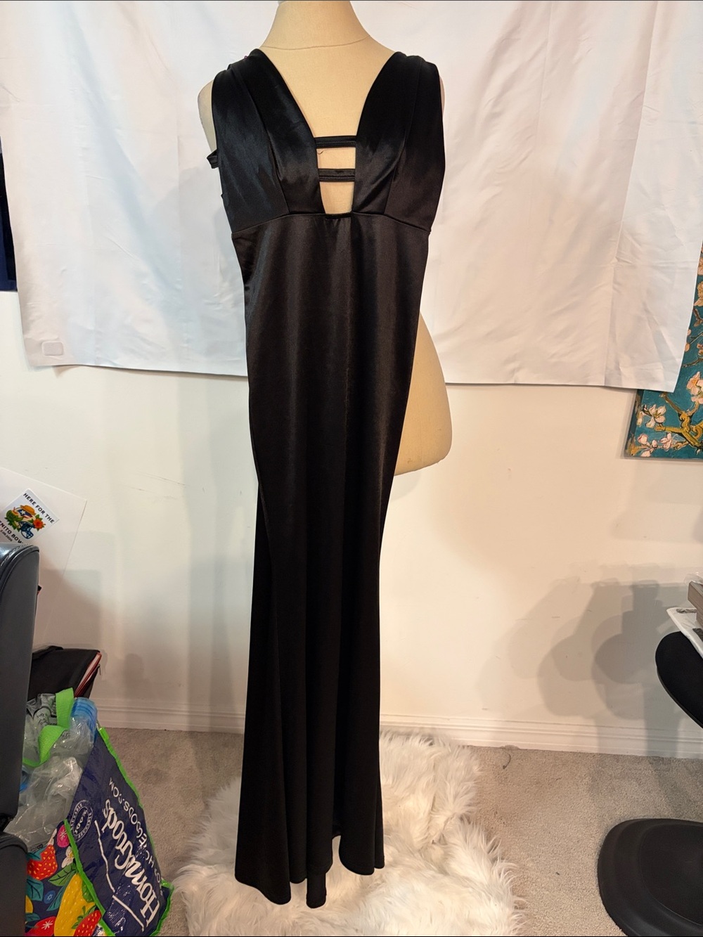 Hello Molly Black Satin Backless Maxi Dress with Strappy Detail